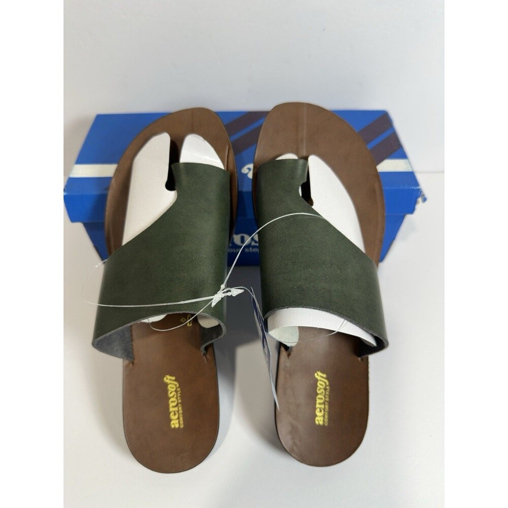 Aerosoft LS4830 Green  Leather Toe Loop Slide Sandals Womens US 9 EU 40 NIB